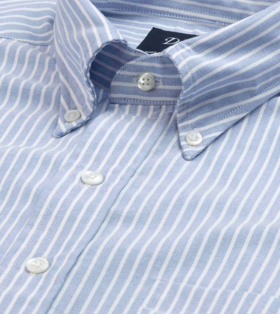Drake’s wide stripe blue oxford button down shirt up close – Menswear ...