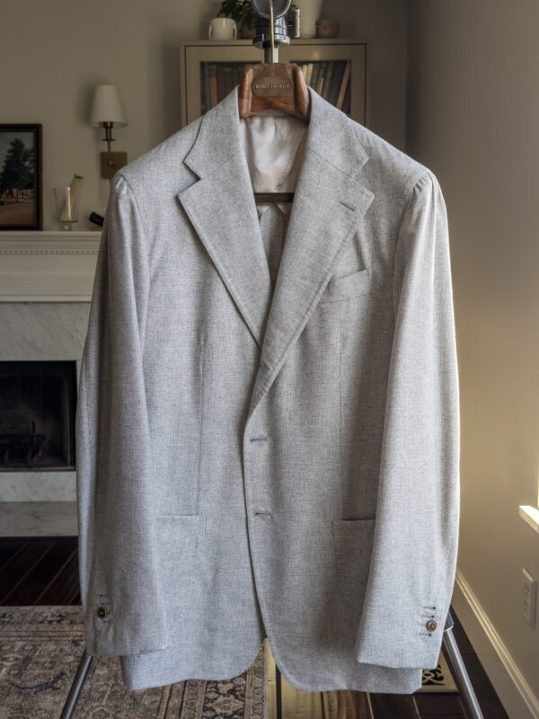 Atelier Munro Pale Gray 90/10 Wool/Cashmere Puppytooth Flannel Blazer Size 52R - Image 2